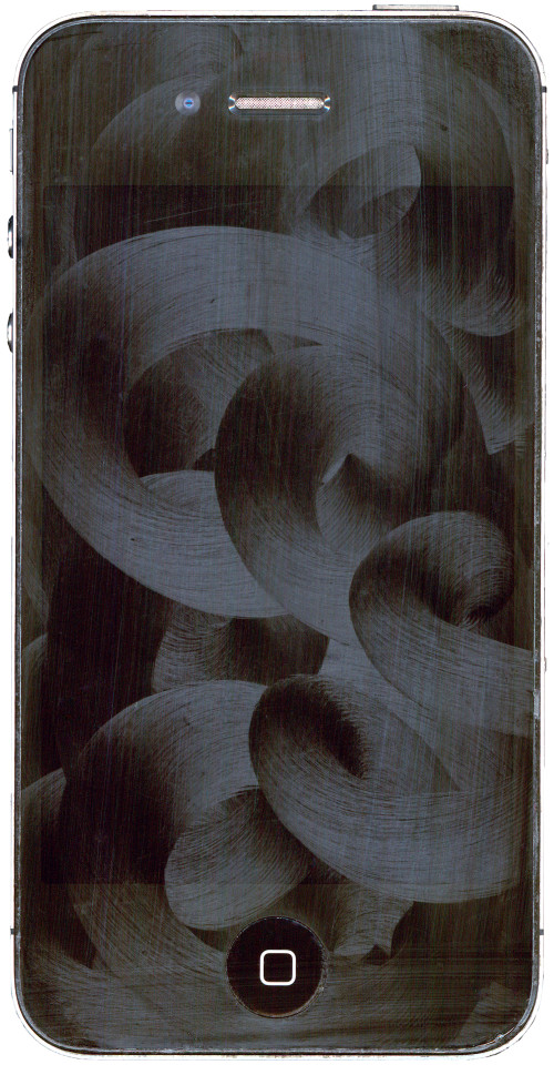 
     <i>Sweat on Retina</i>, 
     2012<br />
     Digital scan of the touchscreen of the iPhone 4, 
      dimensions variable<br />
     