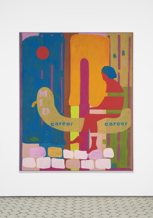 
     <i>SUV Painting (Mid Career Canoe)</i>, 
     2020<br />
     acrylic on bedsheet, framed, 
      193 x 158 cm<br />
     