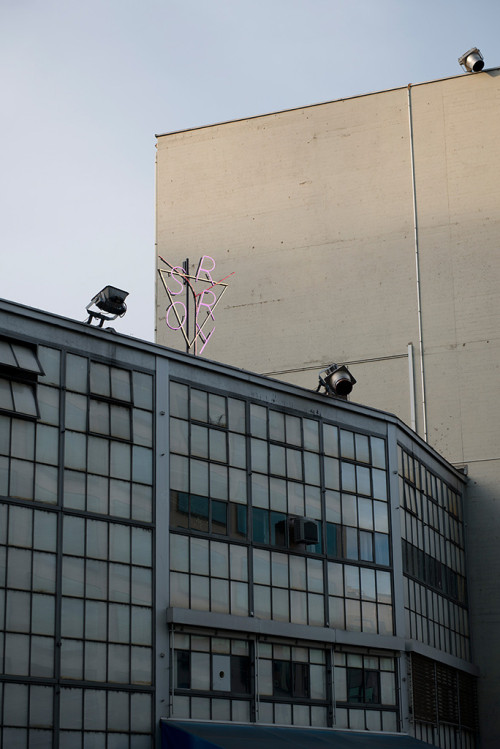 
     <i>Sorry</i>, 
     2013<br />
     Neon, metal, transformer, 
      391 x 196 x 50 cm<br />
     Installation view, Maag Music Hall, Zurich, Switzerland, 2014