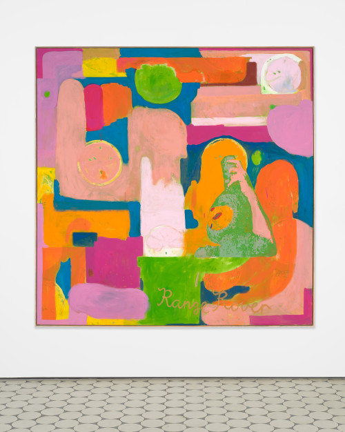 
     <i>SUV Painting (Cicio-Range)</i>, 
     2020<br />
     acrylic on bedsheet, framed, 
      173 x 173 cm<br />
     