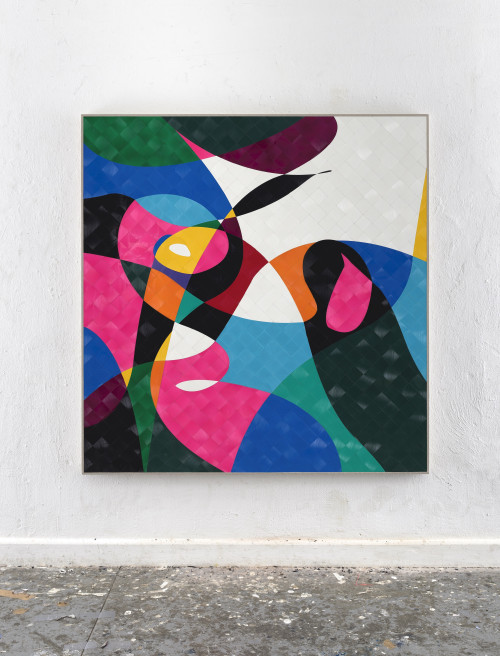 
     <i>Sonntage waren schon lang lang, das was ich am Besten kann (Anne)</i>, 
     2019<br />
     cut vinyl records on wood, 
      155 x 162 x 5 cm<br />
     