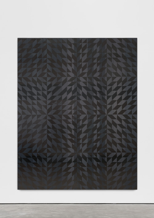 
     <i>Ich hab mich auf den Boden gelegt (Toco)</i>, 
     2018<br />
     cassette tape on canvas, 
      241 x 190.6 cm<br />
     