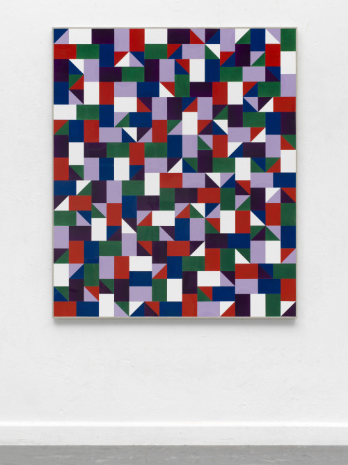 
     <i>gibst Du mir Steine geb ich Dir Sand</i>, 
     2018<br />
     cut vinyl records, canvas, wood, 
      154 x 130 cm<br />
     