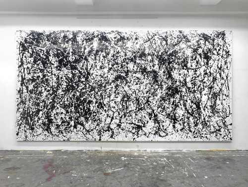 
     <i>Nimm dir was du brauchst (Verschwende deine Jugend)</i>, 
     2010<br />
     cassette tape and dispersion on canvas, 
      268 x 528 cm<br />
     