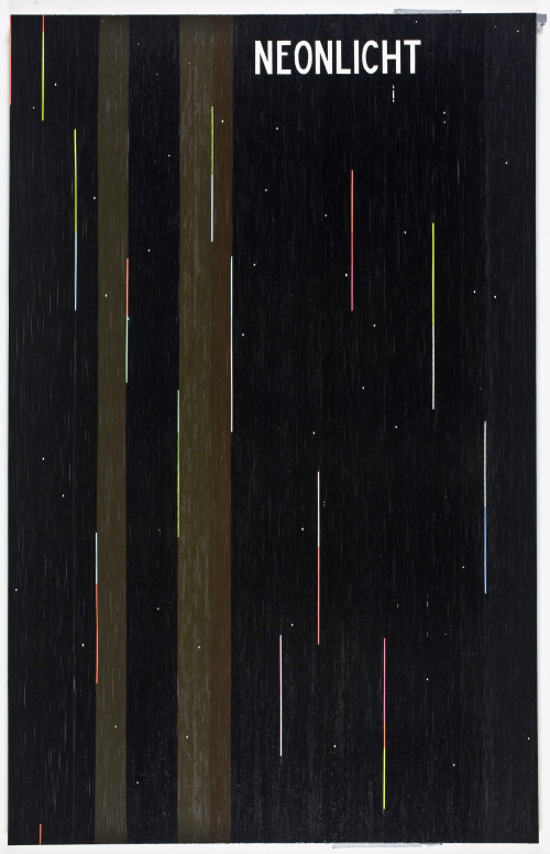 
     <i>Wenn die Nacht anbricht (Neonlicht (Kraftwerk))</i>, 
     2008<br />
     cassette tape and adhesive tape on canvas, 
      274 x 174 cm<br />
     