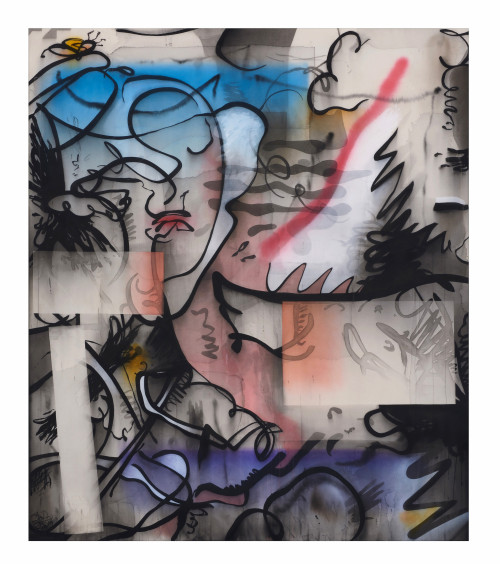 
     <i>Distractingly Sexy</i>, 
     2017<br />
     ink and acrylic on canvas, 
      180 x 155 cm<br />
     