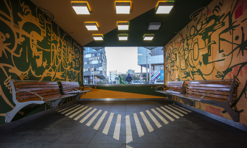 
     <i>Störschub</i>, 
     2022<br />
      
     <br />
     Site specific installation at Kunst-Station, central station Wolfsburg in cooperation with Städtische Galerie Wolfsburg, Germany, 2022