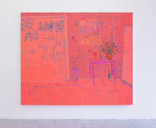 
     <i>bee went singing by</i>, 
     2014<br />
     oil on canvas, 
      190 x 231 cm<br />
     