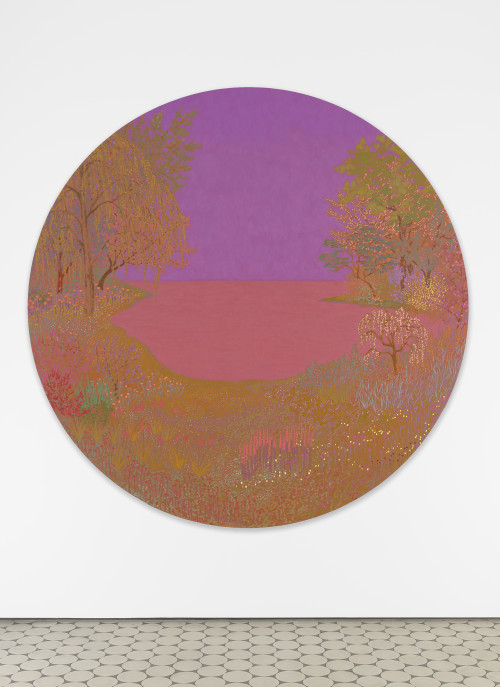 
     <i>adrift duskdazed some divine glamour</i>, 
     2020<br />
     oil on canvas, 
      ø 183 cm<br />
     