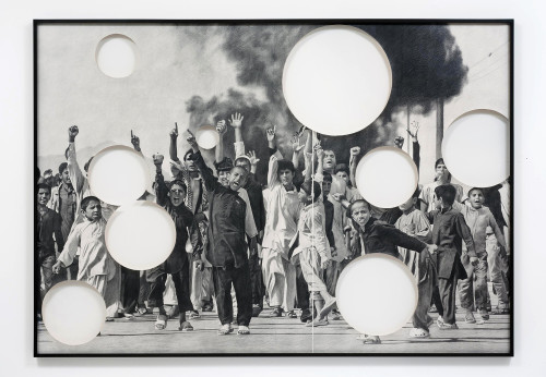 
     <i>Arab Spring #2</i>, 
     2013<br />
     Pencil on cut paper, 
      183 x 260 cm<br />
     