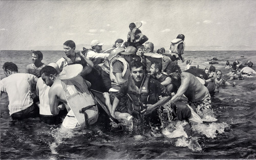 
     <i>Arabic Spring (Postscript)</i>, 
     2016<br />
     pencil on paper, 
      130 x 210 cm<br />
     