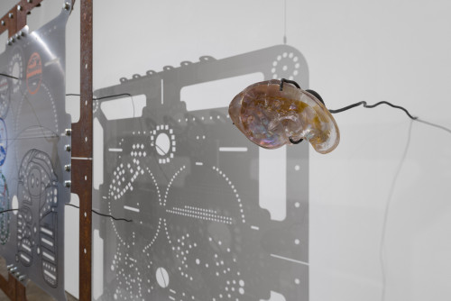 
     <i>Installation view, “Ore Oral Orientation”, WENTRUP, Berlin, Germany, 2018</i>, 
     <br />
      
     <br />
     aluminium works in cooperation with Genghis Khan Fabrication Co.