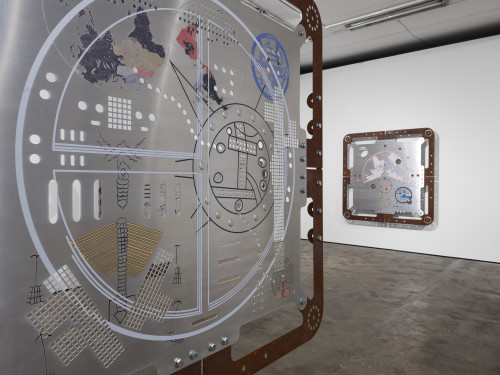 
     <i>Installation view, “Ore Oral Orientation”, WENTRUP, Berlin, Germany, 2018</i>, 
     <br />
      
     <br />
     aluminium works in cooperation with Genghis Khan Fabrication Co.