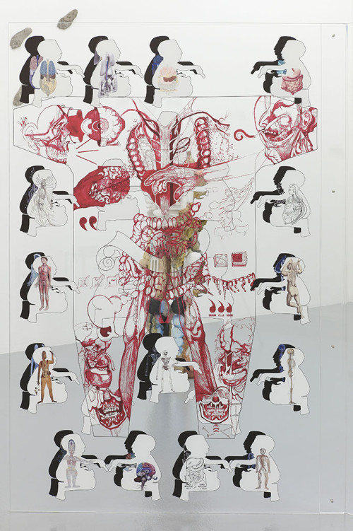 
     <i>Open Book: Vessel Veins</i>, 
     <br />
      
     <br />
     Installation view, “Ideographic Insulation”, CAN Centre d’art Neuchâtel, 2014. Photo: A. Satus