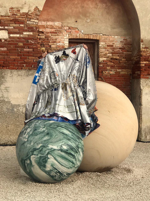 
     <i>Clouded in Veins: A Subjective Geography</i>, 
     2017<br />
     Performance by Mariechen Danz with Ronel Doual, Marko Lakobrija, Brandon Rosenbluth, “Viva Arte Viva” curated by Christine Macel, 57. Biennale di Venezia, Venice, Italy, 2017, 
      Installation “Pars pro Toto” by Alicja KwadeCostumes by Mariechen Danz, featuring Kerstin Brätschs “Unstable Talismanic Rendering”. Music by Gediminas Žygus & UNMAP<br />
     videostill