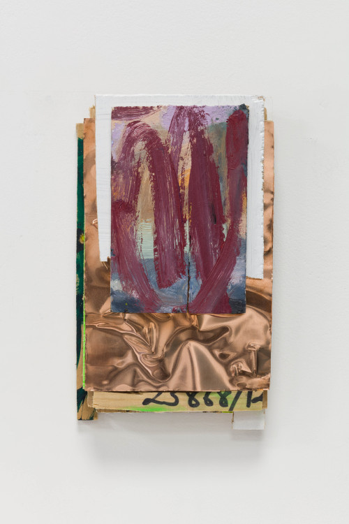 
     <i>Laura</i>, 
     2021<br />
     Oil on wood, marker and acrylic on wood and copperplate, 
      21.5 x 13 cm / 8 1/2 x 5 in<br />
     