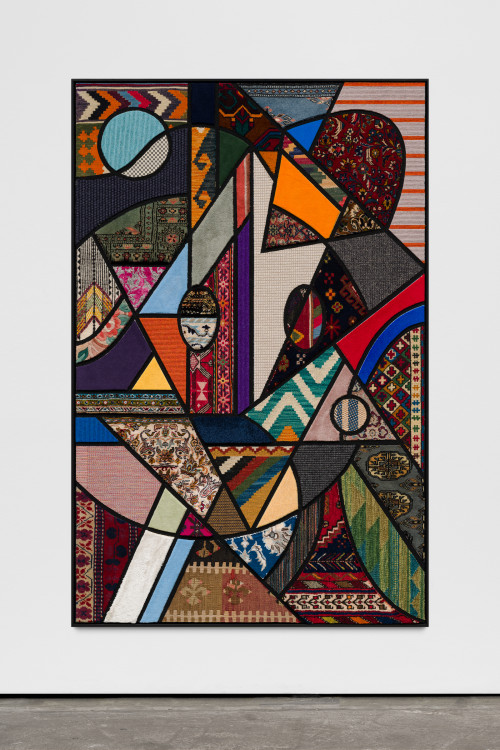 <i>Social Fabric, Strings</i>,
2019<br />
carpet pieces on wood,
172 x 112 x 5 cm<br />