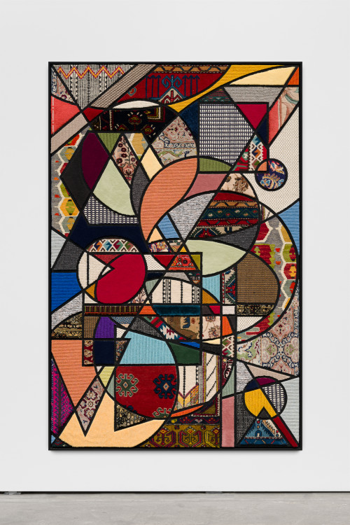 <i>Social Fabric, cosmos</i>,
2018<br />
carpet pieces on wood,
172 x 116 x 6 cm<br />