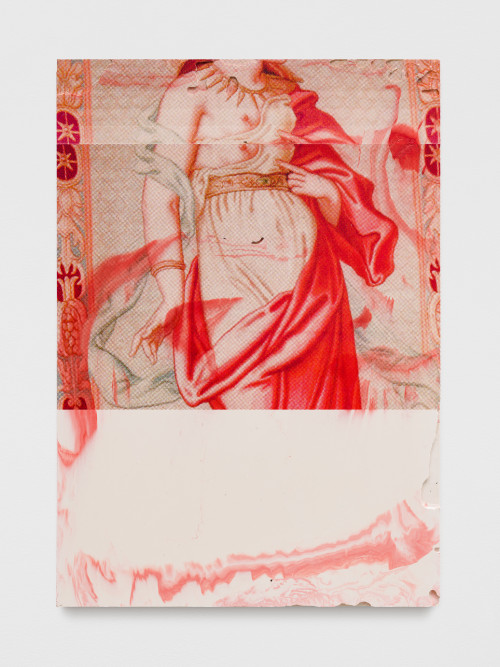 
     <i>CLEOPATRE 8</i>, 
     2019<br />
     paint and print on pigmented jesmonite, 
      70 x 49 x 3 cm<br />
     