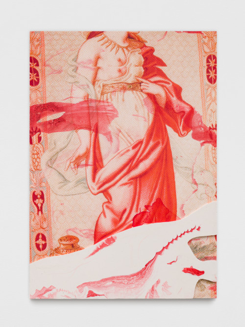 
     <i>CLEOPATRE 13</i>, 
     2019<br />
     paint and print on pigmented jesmonite, 
      70 x 49 x 3 cm<br />
     