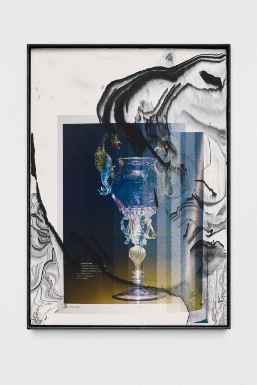 
     <i>artele focului (seahorse)</i>, 
     2019<br />
     Print on pigmented jesmonite, steel frame, 
      42 x 30 cm<br />
     