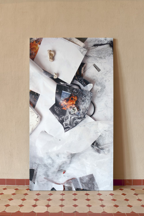 
     <i>the long sleep of amber 4</i>, 
     2021<br />
     UV direct print on pigmented jesmonite and ash, 
      227 x 122 x 4<br />
     