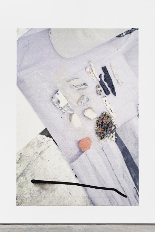 
     <i>eye/eyes 1</i>, 
     2016<br />
     carpet, oil stick, silicone, 
      210 x 145 cm<br />
     