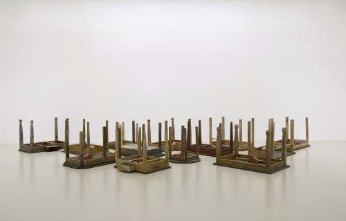 
     <i>San Gimignano</i>, 
     1983/86<br />
     Tables, concrete cobblestone,  installation, 
      80 x 800 x 450 cm<br />
     Installation view Sprengel Museum Hannover, Hanover, Germany, 2010