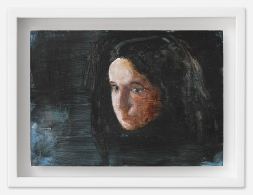 <i>Ana</i>, 2021<br />oil on postcard, 13,5 x 18 cm (framed)<br />