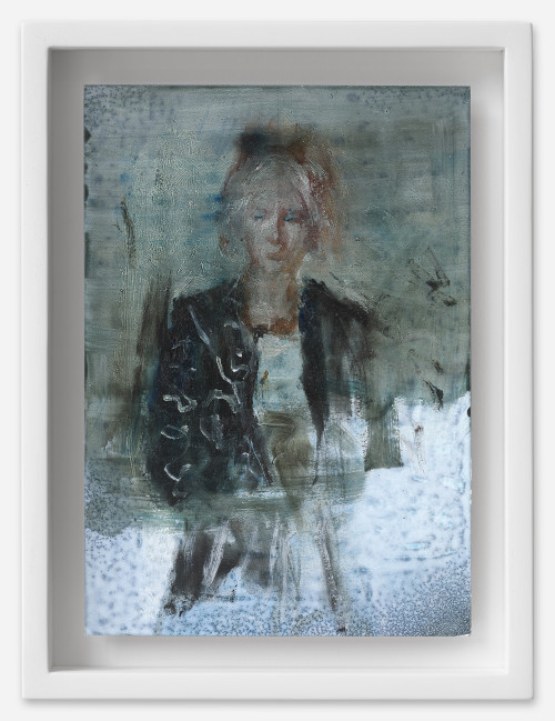 <i>Laeticia</i>, 2021<br />oil on postcard, 18 x 13,5 cm (framed)<br />