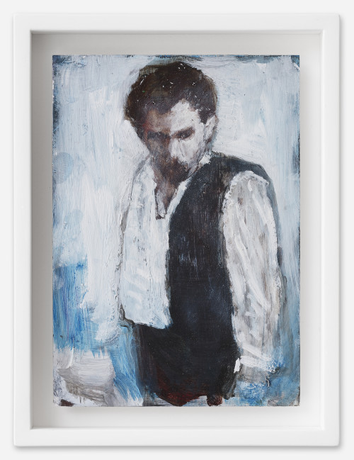 <i>geneigt</i>, 2021<br />oil on postacrd, 18 x 13,5 cm (framed)<br />