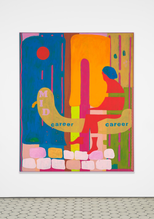 <i>SUV Painting (Mid Career Canoe)</i>, 2020<br />acrylic on bedsheet, framed, 192.5 x 157.5 x 5cm<br />
