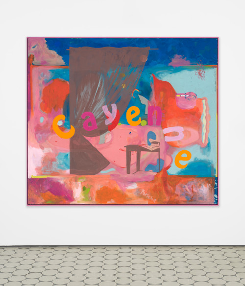 <i>SUV Painting (Ghost Y Cayenne)</i>, 2020<br />acrylic on bedsheet, framed, 147.5 x 157.5 x 5 cm<br />