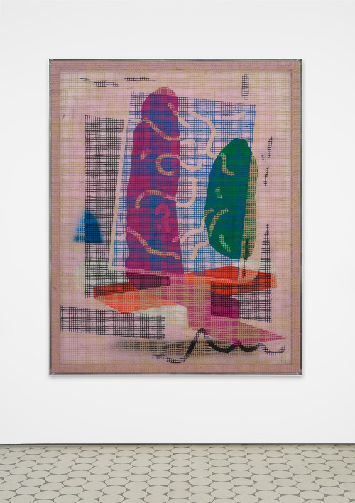 <i>Desire Painting (violett)</i>, 2020<br />acrylic on wood and jute net, aluminum frame, 160 x 125 cm<br />