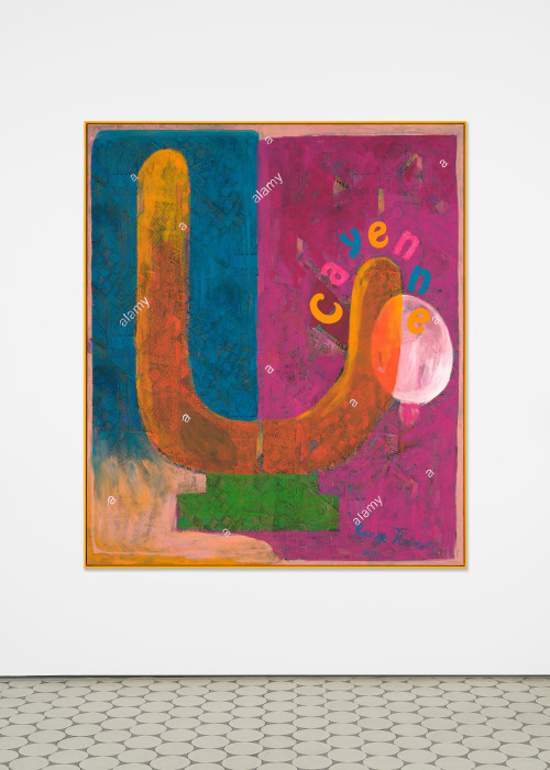 <i>SUV Painting (Cayenne/alamy)</i>, 2020<br />acrylic on bedsheet, framed, 173 x 147.5 x 5 cm<br />