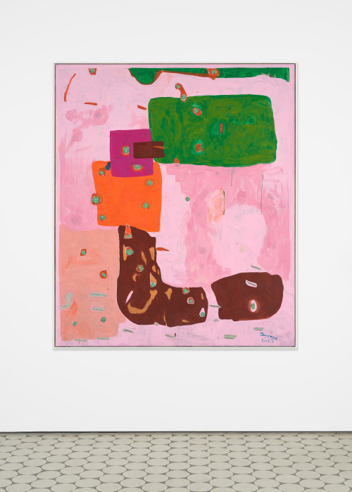 <i>SUV Painting (Cayenne 2023)</i>, 2020<br />acrylic on bedsheet, framed, 167.5 x 142.5 x 5 cm<br />