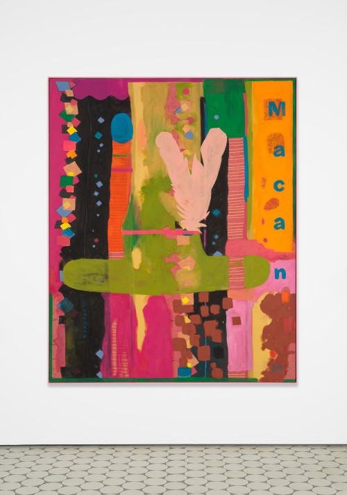 <i>SUV Painting (Medicin Macan)</i>, 2020<br />acrylic on bedsheet, framed, 187.5 x 152.5 x 5 cm<br />
