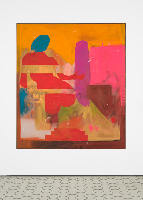 <i>SUV Painting (Alamy Red Woman)</i>, 2020<br />acrylic on bedsheet, framed, 182.5 x 157.5 x 5 cm<br />