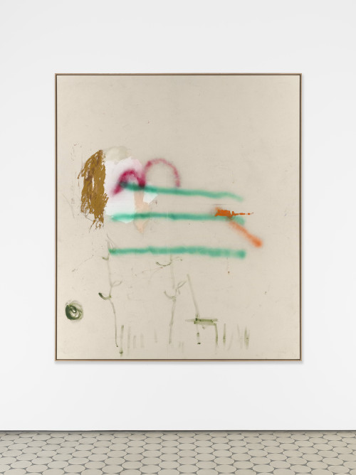 <i>When I find myself in times of trouble</i>, 2022<br />Oil, spray paint on canvas, 213 x 182 cm<br />