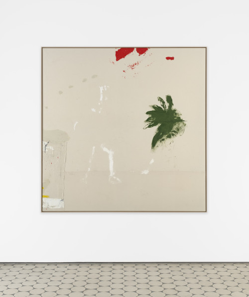 <i>driven by you</i>, 2022<br />Oil, spray paint, pencil, glue and fabric on canvas, 214 x 214 cm<br />