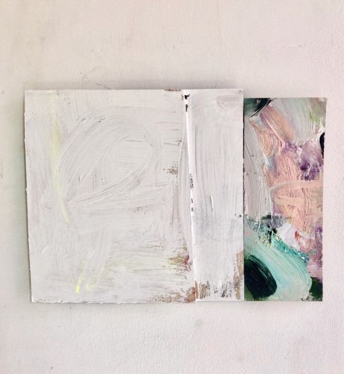 <i>Hero</i>, 2020<br />Oil, acrylic and fluorescent powder on panel, 22 x 30 cm (8 2/3 x 11 3/4 in)<br />