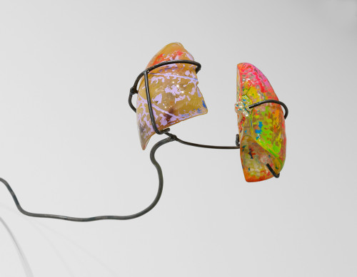 <i>Lung (fossil / toxic / geo brain)</i>, 2018<br />magnesite, polychrome jasper, pigment, resin, each lung 21 x 10,5 x 6.5 cm<br />