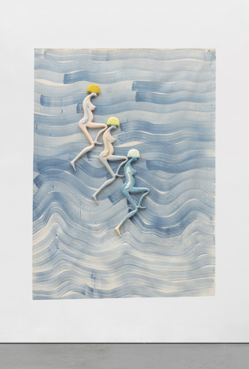 FLORIAN MEISENBERG<br /><i>mon genre est non-binaire (Halfbaked Mandelbrot)</i>, 2020<br />oil paint on canvas and oil paint and airbrush on HDU (high density urethane) foam, 175 x 125 cm (canvas), 60 x 26 cm (each sculpture)<br />