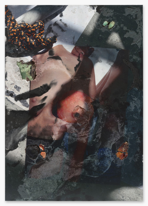 <i>rooted in folds 24</i>, 2022<br />Print on pigmentet jesmonite and minerals, 70 x 49 x 3 cm<br />