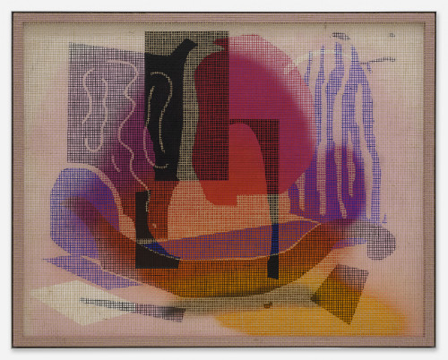<i>Desire Painting (Zardo San)</i>, 2021<br />Acrylic on wood and jute net, aluminum frame, 150 x 190 cm<br />